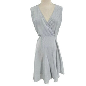 Jil Sander Women's Striped V-Neck Surplice Sleeveless Dress White Blue sz 38 / 8